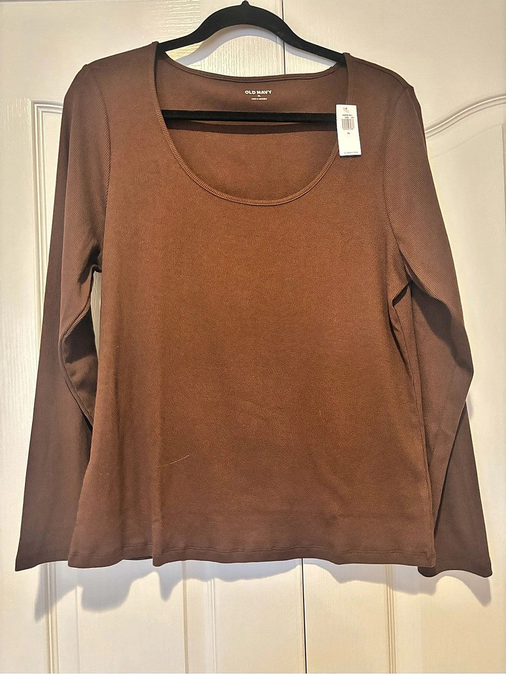 Old Navy Fitted Long-Sleeve Rib-Knit Top Brown XL